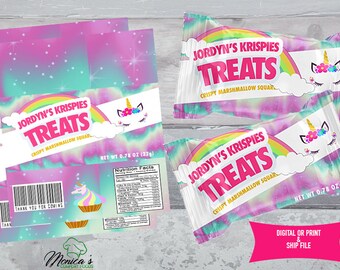 Digital Only-Unicorn Theme Rice Krispies Treat labels, Unicorn Party-DIGITAL OR PRINT & Ship file