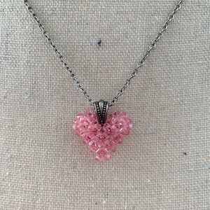 Pink Austrian Crystal Heart Pendant Necklace, Heart Necklace, Hand Made Heart Pendant, Vintage Crystal Necklace, Vintage Necklace