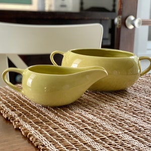 Ceramic Serving Dishes, Vintage Handmade Ceramic Serving Dish and Gravy Boat, Pistachio Green, Vegetable Bowl, Casserole Dish, Side Dishes