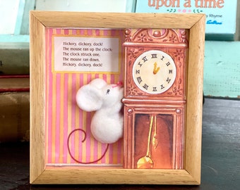 11x8.5 Matted Nursery Children\u2019s Art Hickory Dickory Dock