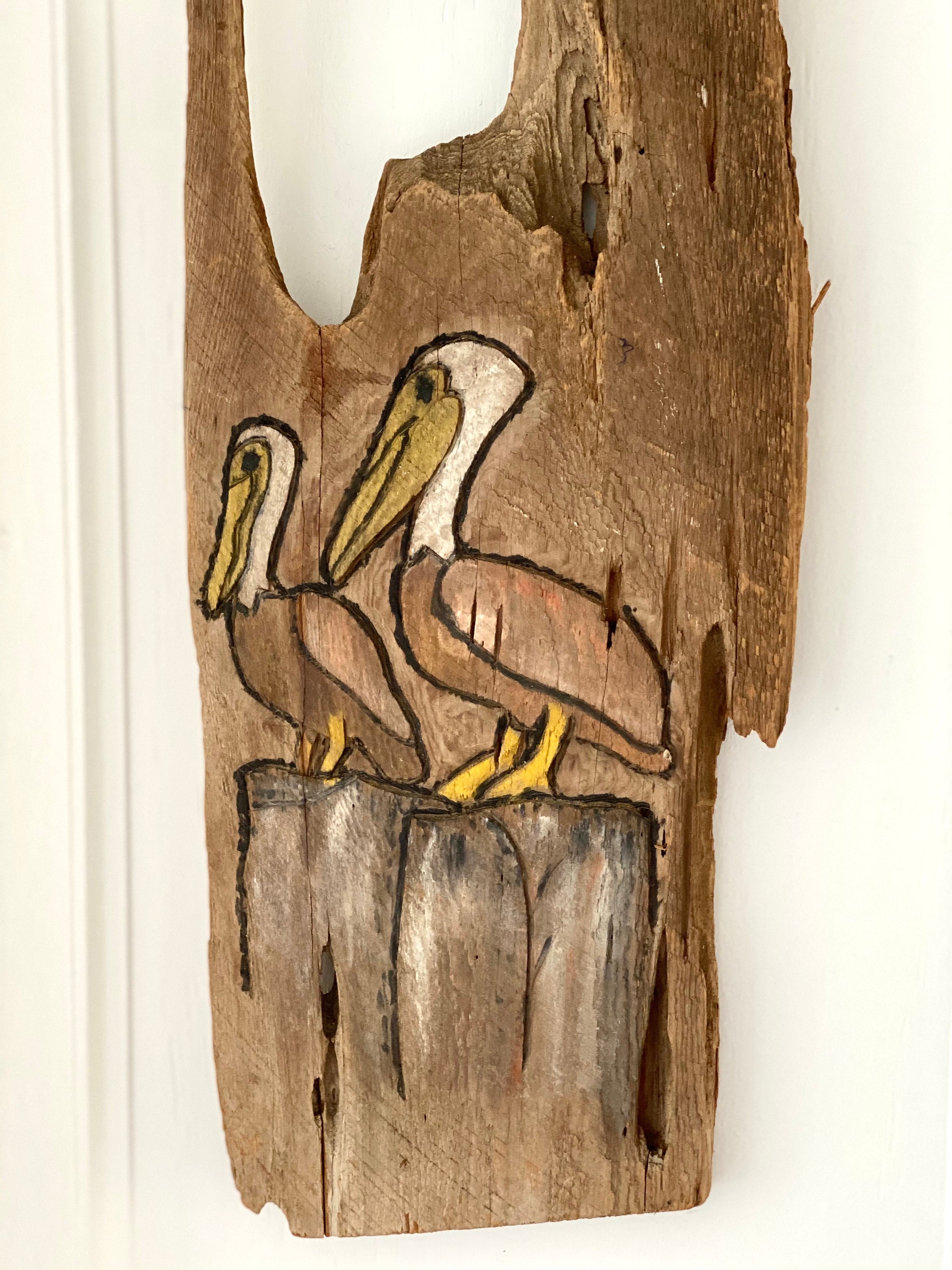 Wooden Decor Vintage and Hand Made Wooden Pelican Wall Etsy