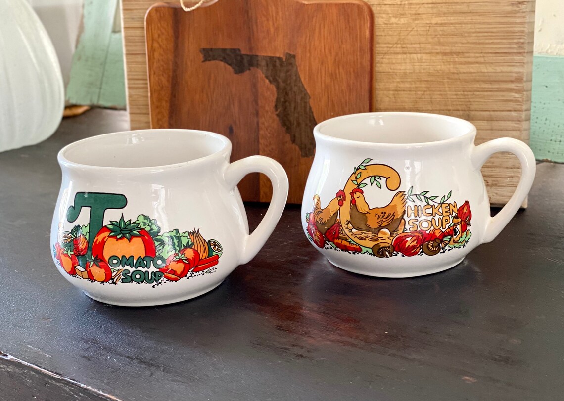 Soup Bowls Vintage Pair of Soup Mugs W Handles Chicken Soup - Etsy