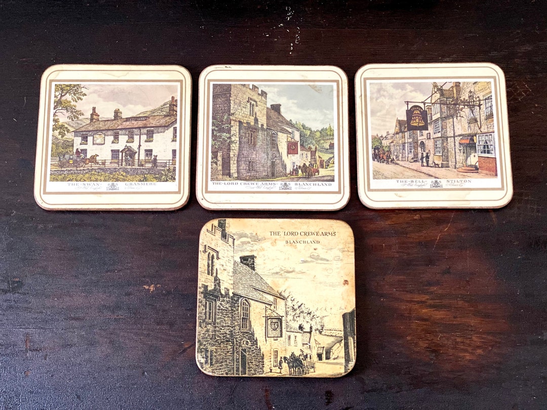 Coasters, Vintage Set of 4 Coasters Featuring Old English Inns Pubs ...