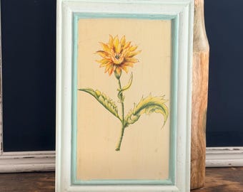 Wall Decor, Vintage Framed Yellow Flower Wall Art, Vintage Decor, Floral Decor, Shabby Chic, Cottage Decor, Unique Gift, Spring Summer Art