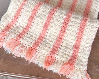 Throw Blanket, Vintage Crochet Afghan, Vintage Crochet Blanket, Vintage Crochet Throw, Shabby Chic Throw, Vintage Linens, Vintage Bedding