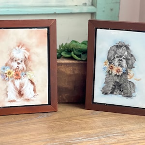 Art, Vintage Hand Painted Art of Lhasa Opsa Maltese Yorkie Dog, Framed and Ready to Hang Dog Art, Vintage Art, Vintage Home Decor, Dog Mom