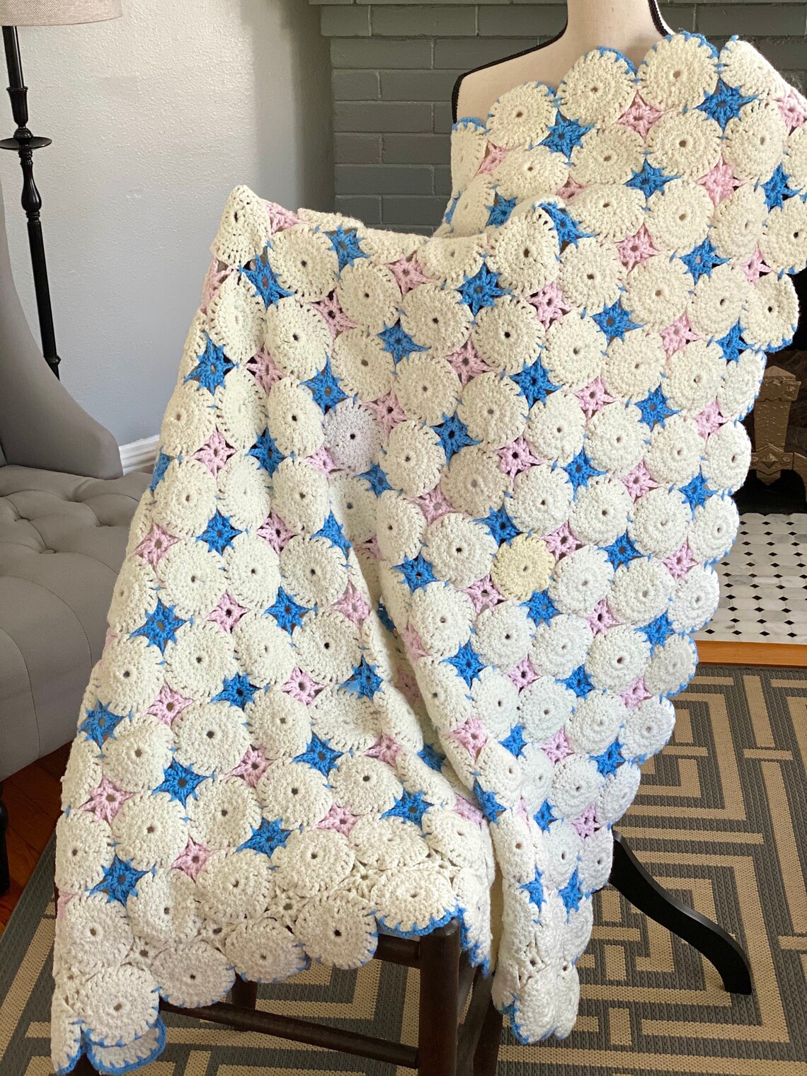 Baby Blanket Vintage Handmade Pink and Blue Baby Blanket Etsy