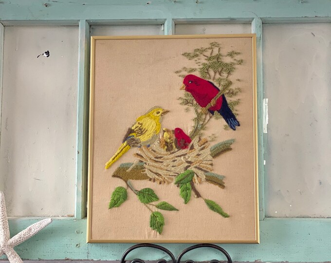 Art Vintage and Handmade Crewel Artwork Framed and Ready to Etsy