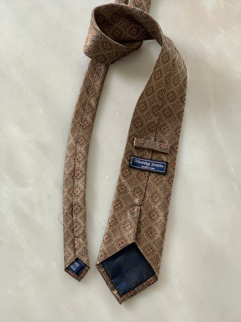 Brass Colored with Medallion Pattern Vintage Necktie Necktie Vintage Meeting Street Tie Silk Tie Hand Made Vintage Men/'s Tie