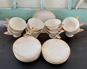 Century Ware by Salem STREAMLINE by Salem, Art Deco China Set or Sold Separately 12 Cups and 12 Saucers, 23k Gold Plated Teacups and Saucers