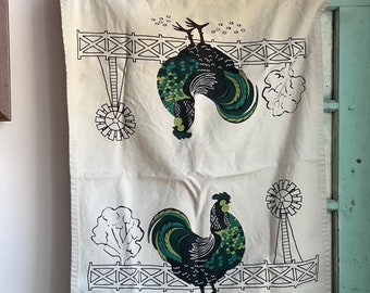 Kitchen Towel, Vintage Cotton Hand Towel w Rooster Farm Design, Vintage Hand Towel, Vintage Tea Towel, Souvenir Linen Towel Australia
