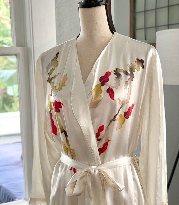 Robe, Vintage Kimono Style Hand Painted Silk Robe,
