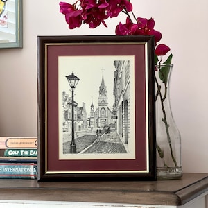 Art, Pen and Ink Illustration of the Church of Notre Dame, Vintage Black and White Framed Art, Vintage Decor, Retro Home Decor, Wall Decor