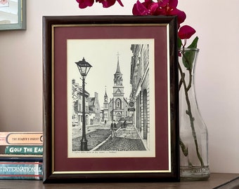 Art, Pen and Ink Illustration of the Church of Notre Dame, Vintage Black and White Framed Art, Vintage Decor, Retro Home Decor, Wall Decor