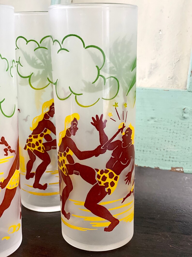 Bar Set Vintage MCM Bar Glasses 1960s Frosted Bar Glasses Etsy