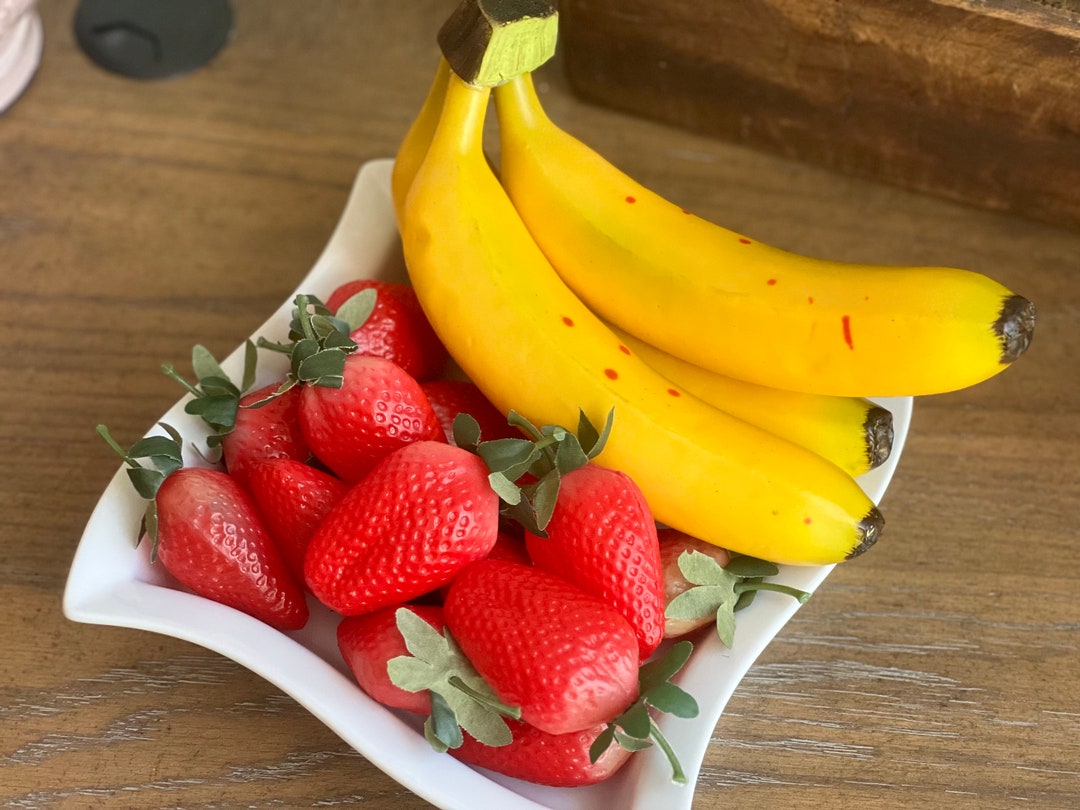 Fake Fruit, Vintage Fake Fruit Display W Strawberries & Bananas Faux