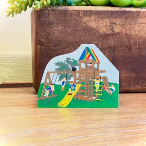 Cats Meow Mini House Accessory Kids Playing on Playground called Swingset, Vintage House Decor, Vintage Collectable, Mini Village image 6