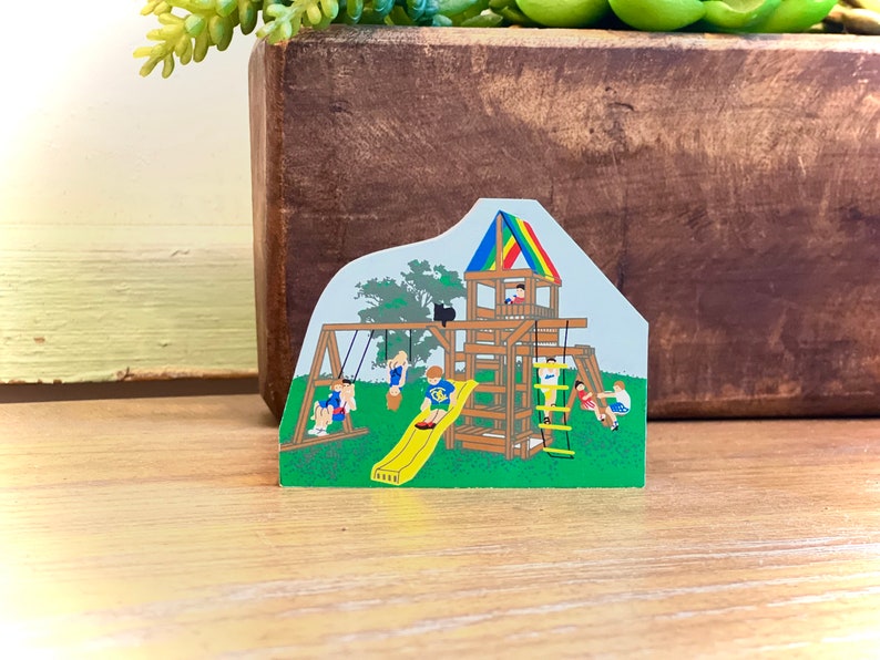 Cats Meow Mini House Accessory Kids Playing on Playground called Swingset, Vintage House Decor, Vintage Collectable, Mini Village image 6