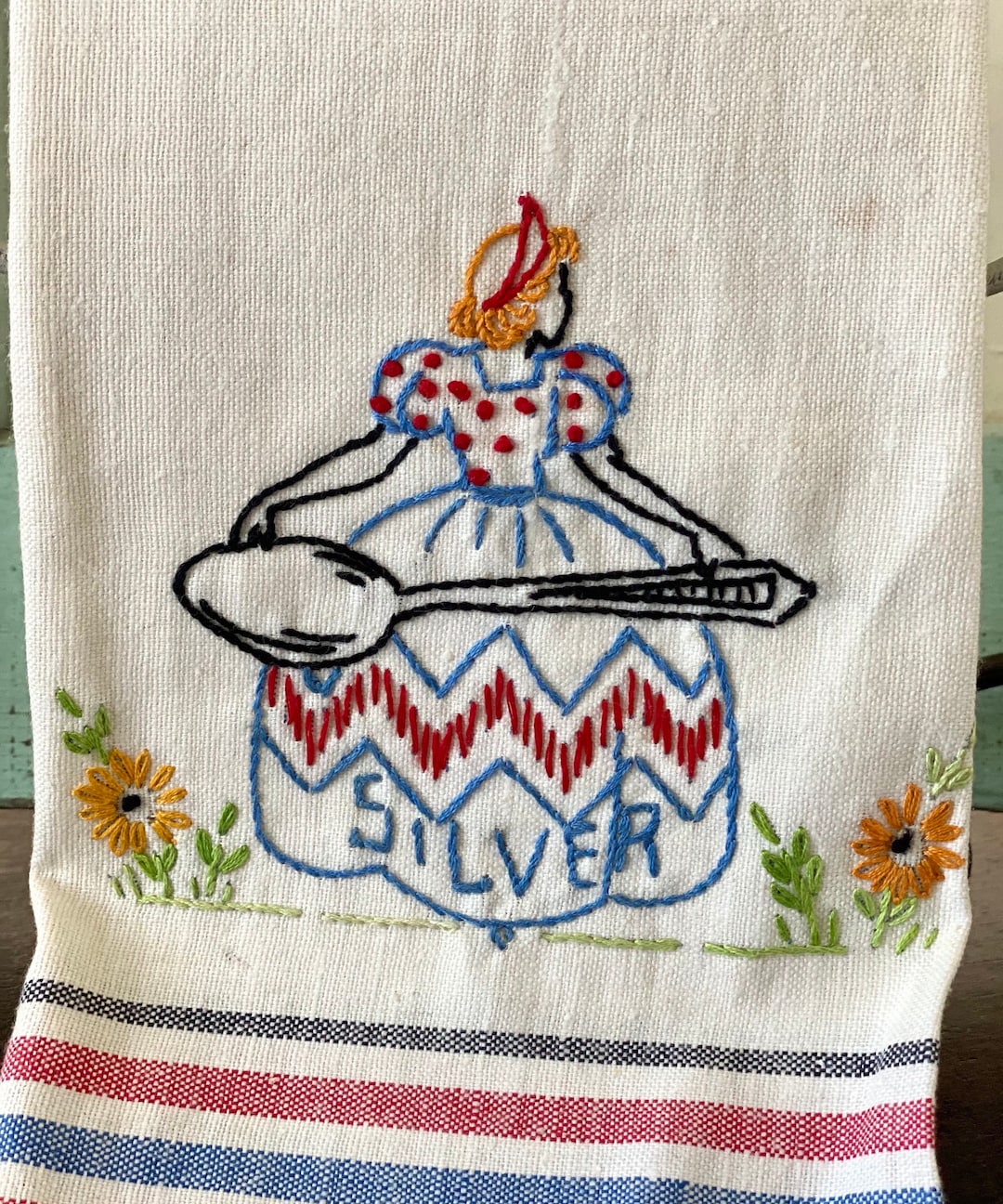 Hand Towel, Vintage Linen Tea Towel Hand Towel, Vogart Hand Embroidered Kitchen Towel W Southern ...