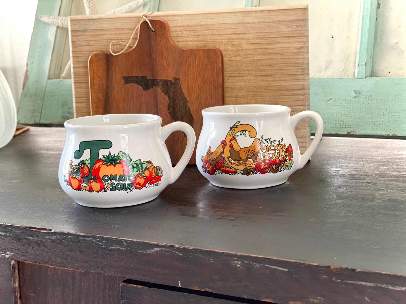 Soup Bowls Vintage Pair of Soup Mugs W Handles Chicken Soup - Etsy