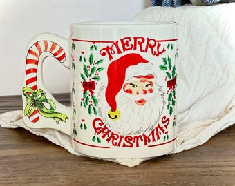 Mug, Vintage Christmas Mug w Santa Clause and Merry Christmas, Novelty Christmas Cup, Vintage Christmas Mug, Vintage Holiday Mug, Gift
