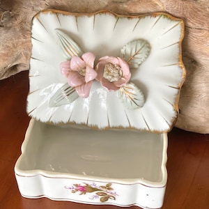 Trinket Dish, Vintage Royal Sealy Fine Porcelain Trinket Dish, Vintage Decor, Gift, Floral Decor, Shabby Chic, Pink Roses, Gift for Mom