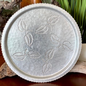 Serving Tray, Vintage Mid-Century Wrought Aluminum Oval Serving Tray w Floral Design, Vintage Decor, Vintage Home Decor, Centerpiece