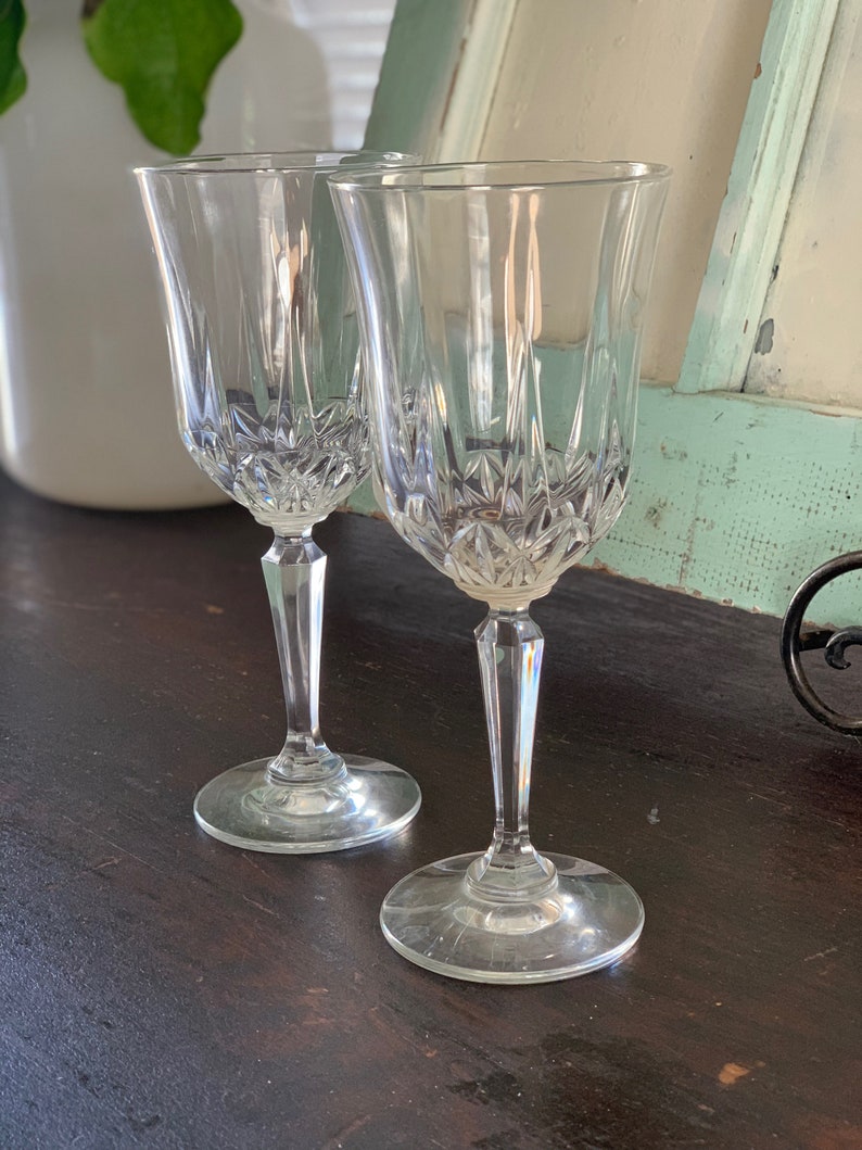 Wine Glasses Vintage Pair of Cut Glass Wine Glasses Vintage Etsy