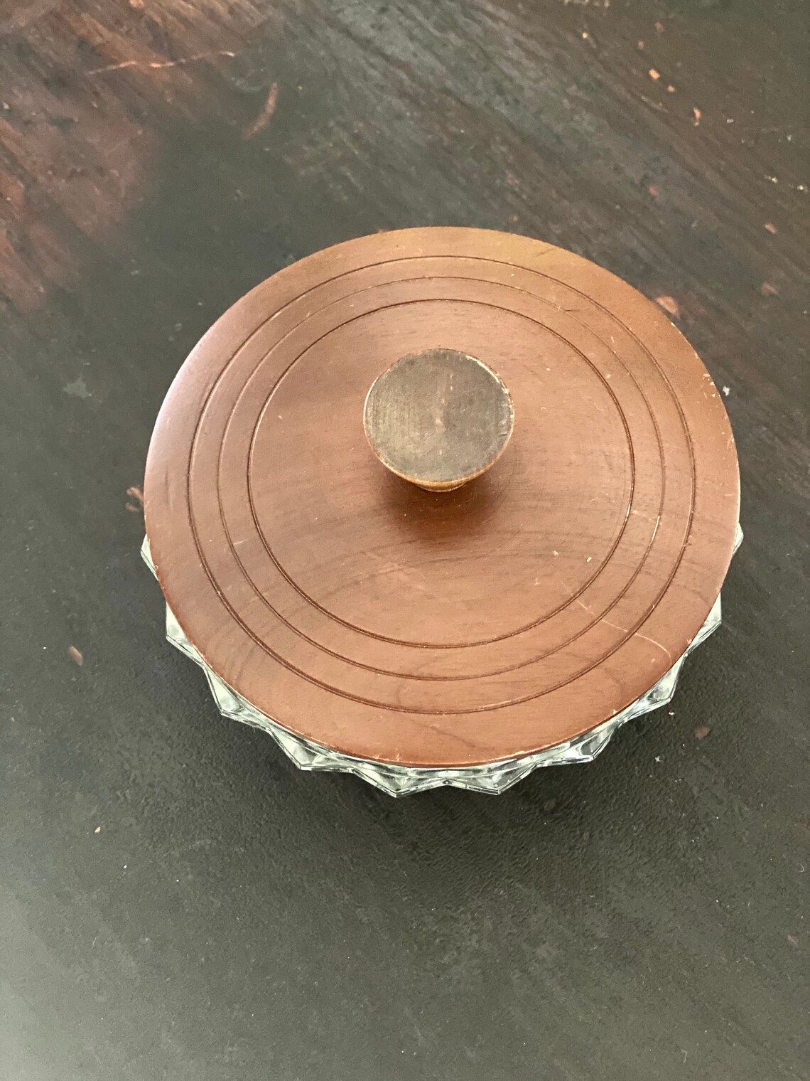 Vintage Trinket Dish Candy Dish Glass Dish With Wooden Lid Etsy