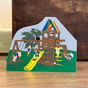 Cats Meow Mini House Accessory Kids Playing on Playground called Swingset, Vintage House Decor, Vintage Collectable, Mini Village image 2