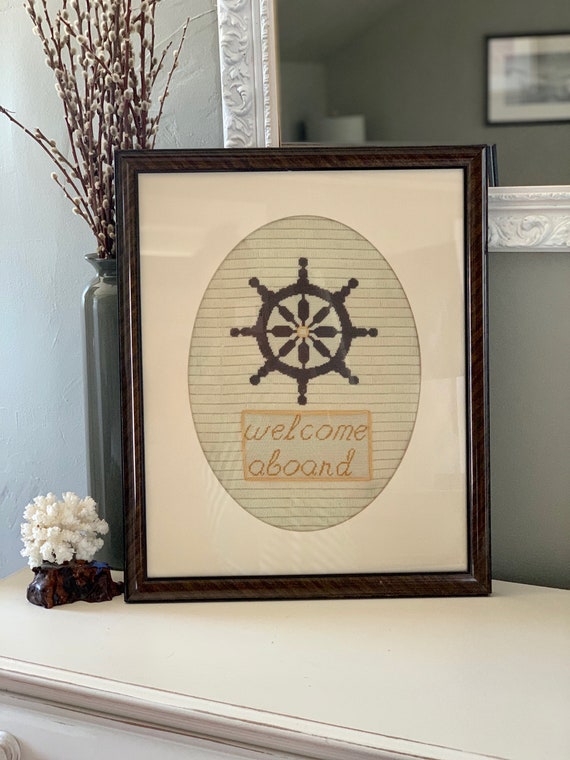 Welcome Aboard, Vintage Wall Art, Needlepoint and Crewel Captains