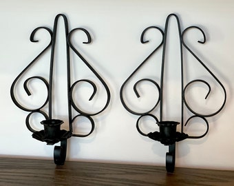 Candle Holders, Vintage Pair of Wrought Iron Candle Sconce Candle Holders, Wall Candle Holders, Vintage Home Decor, Shabby Chic, Farmhouse