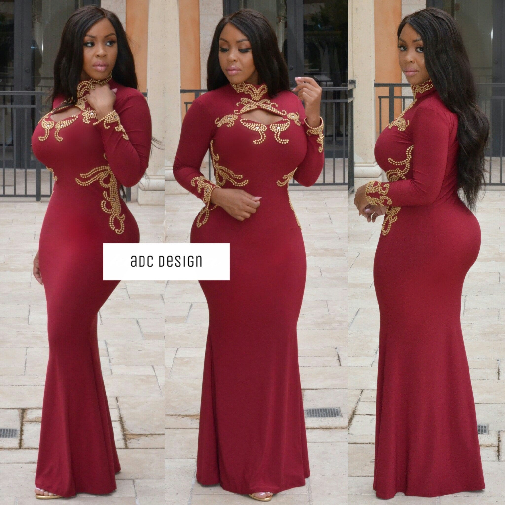 wine color evening dress