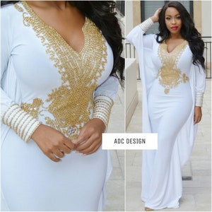 Sabrina Kaftan/Abaya ( White )for baby shower , bridesmaid, easter , bridal shower, bride, prom and wedding guest.