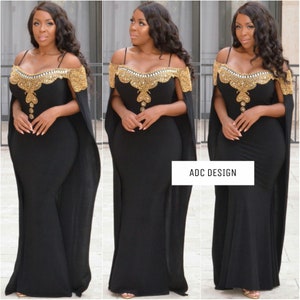 Malibu Royal Cape ( Black color )// kaftan // abaya // jumpsuit // for prom , babyshower , wedding , gala , bridesmaid.