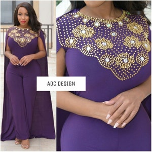 Farina Cape Jumpsuit  ( Purple ) // kaftan // abaya // jumpsuit // for prom , baby shower , wedding , gala , bridesmaid.