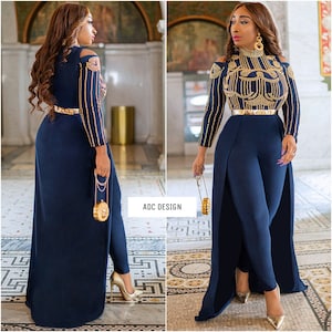 Majesty Cape Jumpsuit Navy Blue for Baby shower, Easter , bridesmaid, homecoming, prom and wedding guest. image 1
