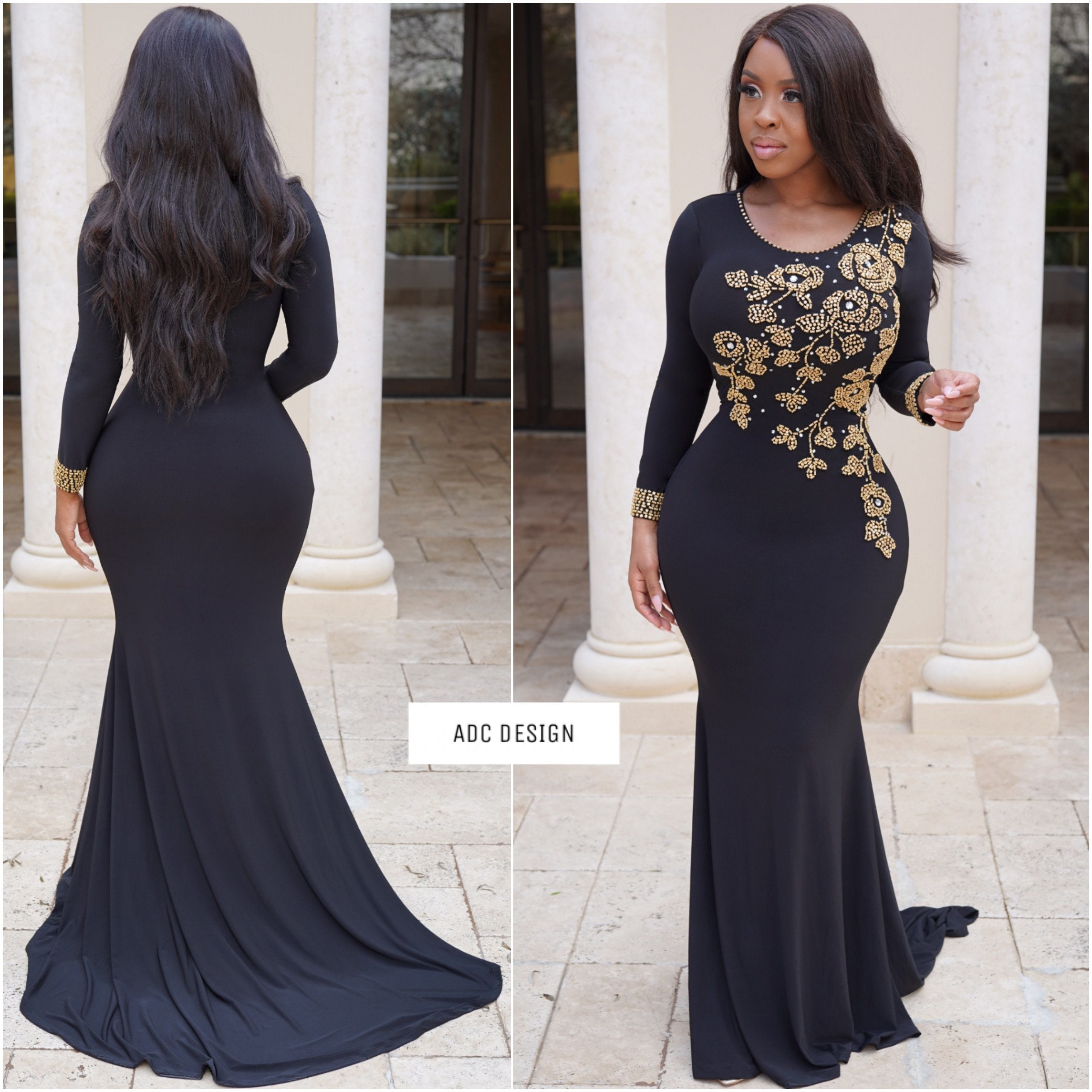 Dallas Royal Gala black color Evening gown / prom / kaftan Etsy