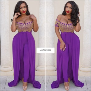 Kimberly Cape Jumpsuit  ( Bright Purple ) jumpsuit for prom , babyshower , wedding , gala , easter , bridesmaid.