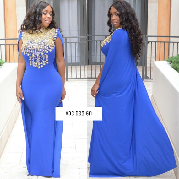 royal blue dress with cape