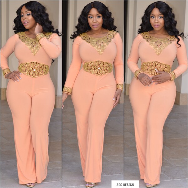 Peach to Beige Shaded Lucknowi Embroidered Jumpsuit main image 1