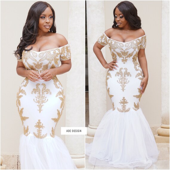 Baby shower white cheap and gold dress