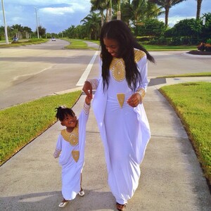 Mommy and Daughter Dresses / Outfits. Marshanash set ( White ) Abaya / kaftan for Gala, Bridesmaid and Party.