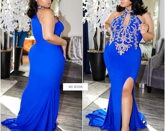 Royal blue and clearance gold plus size dress