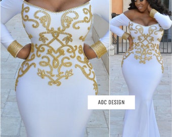 gold and white party dress