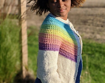 Rainbowgan Knitting Pattern, Easy Aran & DK Yarn Cardigan Design, Cozy Knitwear Pattern PDF