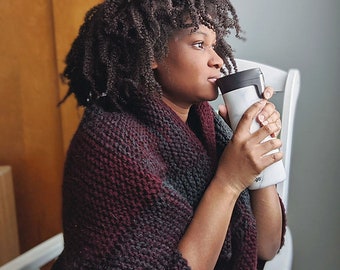 Buffalo Check Knit Throw Pattern, Cozy Worsted Yarn Blanket, Easy Knitting - Pattern PDF