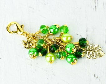 Monstera Leaf Planner Charm or Purse Charm with Green Pearls and Crystals Makes a Great Gift for Plant Lover and Planner Girl