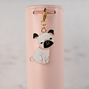 Pug Planner Charm Travelers Notebook Dangle Clip Puppy Dog Zipper Pull Keychain Gift for Lover Birthday Present Pet Fan Accessory Gold Metal
