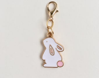 Dije de conejito rosa y blanco para cuaderno de viaje, decoración delicada para agenda